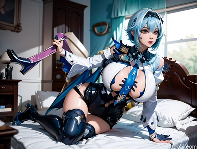 Woman Busty Huge Boobs Perfect Boobs Beautiful Skinny Long Legs Perfect Body Tall Fairer Skin Sexy Face Japanese 18 Bedroom Spreading Legs Short Hair Blue Hair Eula: Genshin Impact Cosplayers Underwear Stockings Anime Nude