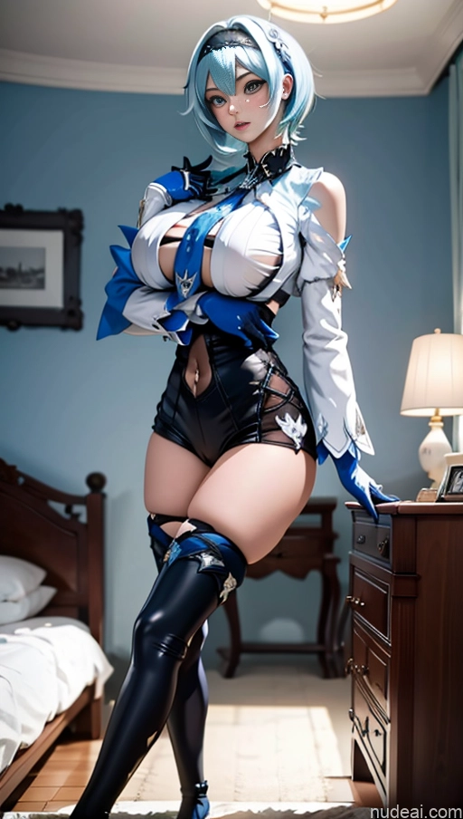 Woman Busty Huge Boobs Perfect Boobs Beautiful Skinny Long Legs Perfect Body Tall Fairer Skin Sexy Face Japanese 18 Bedroom Spreading Legs Short Hair Blue Hair Eula: Genshin Impact Cosplayers Underwear Stockings Anime Nude Partially Nude