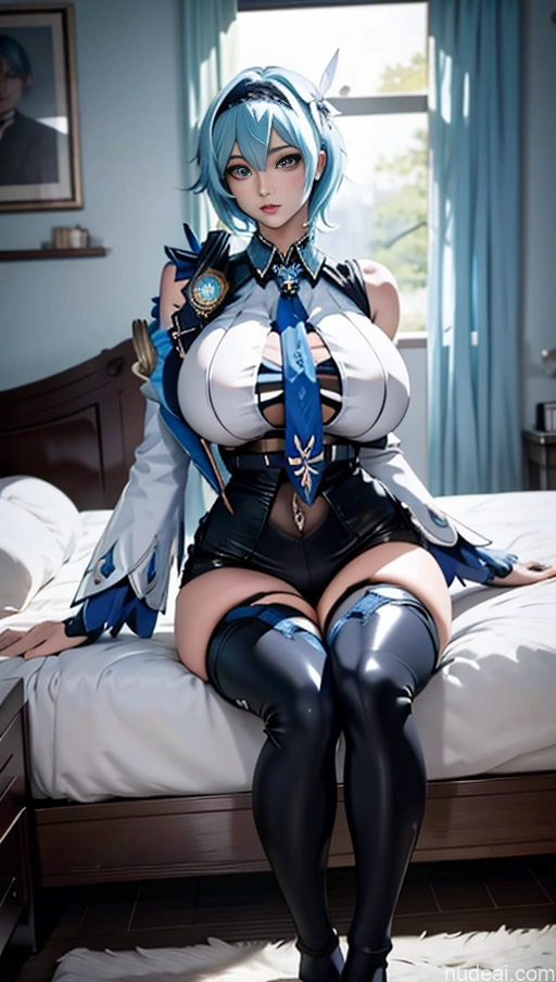 Woman Busty Huge Boobs Perfect Boobs Beautiful Skinny Long Legs Perfect Body Tall Fairer Skin Sexy Face Japanese 18 Bedroom Spreading Legs Short Hair Blue Hair Eula: Genshin Impact Cosplayers Underwear Stockings Anime Nude Topless