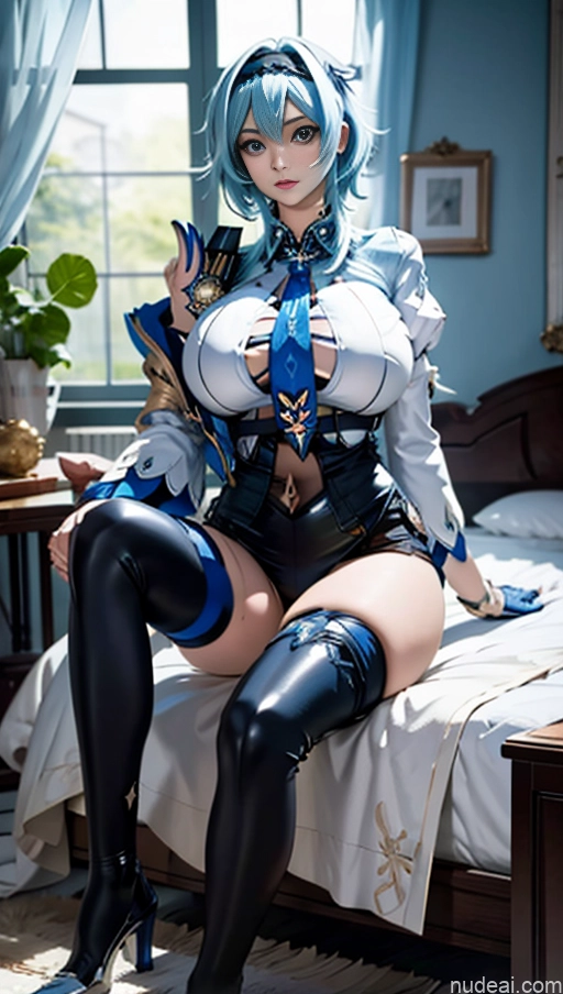 Busty Huge Boobs Perfect Boobs Beautiful Skinny Long Legs Perfect Body Tall Fairer Skin 18 Sexy Face Japanese Anime Bedroom Woman Spreading Legs Blue Hair Short Hair Eula: Genshin Impact Cosplayers
