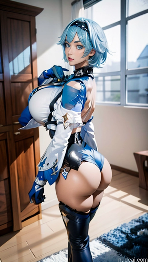Woman Busty Huge Boobs Perfect Boobs Beautiful Big Ass Skinny Long Legs Perfect Body Tall 18 Sexy Face Blue Hair Short Hair Japanese Anime Bedroom POV Doggy Nude Eula: Genshin Impact Cosplayers