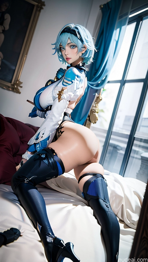 Woman Busty Huge Boobs Perfect Boobs Beautiful Big Ass Skinny Long Legs Perfect Body Tall 18 Sexy Face Blue Hair Short Hair Japanese Anime Bedroom POV Doggy Nude Eula: Genshin Impact Cosplayers