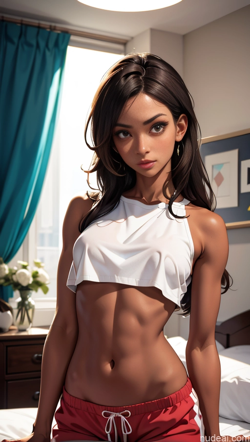 related ai porn images free for Tanned Skin Bedroom Long Hair Busty Brunette Harem Pants Shocked Crop Top Shirt
