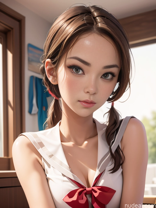 Wife Or Girlfriend Perfect Body Beautiful 18 Serious Brunette Pigtails Asian Soft Anime JK Lure Dress V1