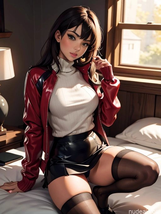 related ai porn images free for Busty Tanned Skin Bedroom Thigh Socks Brunette Jacket Leather Mini Skirt Sweater Seductive Bangs