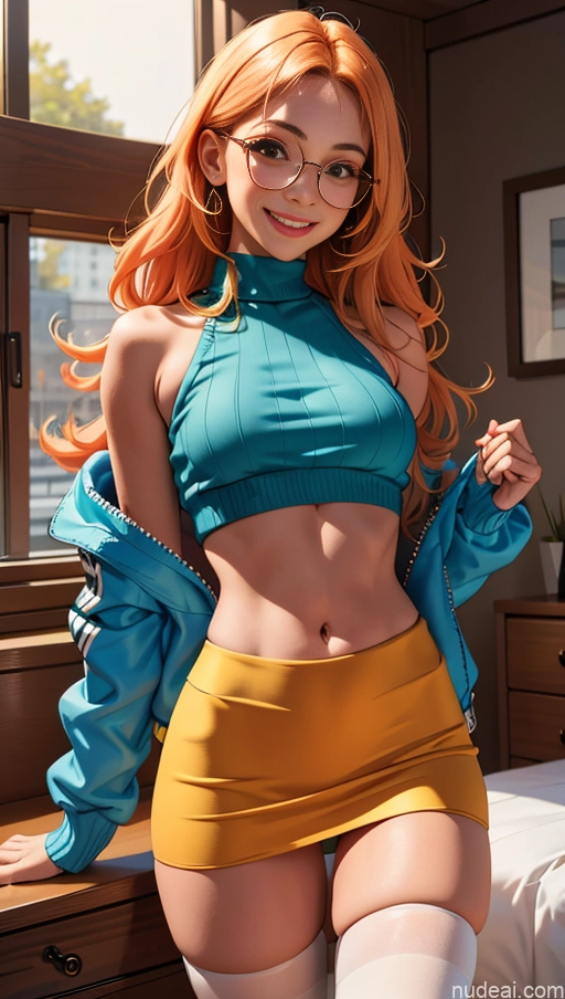 related ai porn images free for Tanned Skin Happy Bedroom Mini Skirt Thigh Socks Crop Top Sweater Thin Round Glasses Bomber Ginger Busty Long Hair