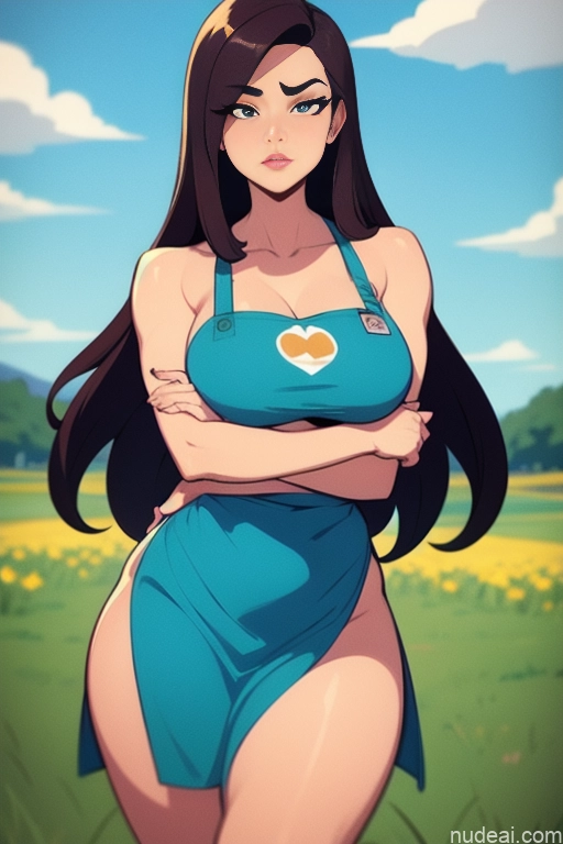 related ai porn images free for Woman Beautiful Perfect Body 20s Serious Brunette Long Hair Dutch Meadow Apron