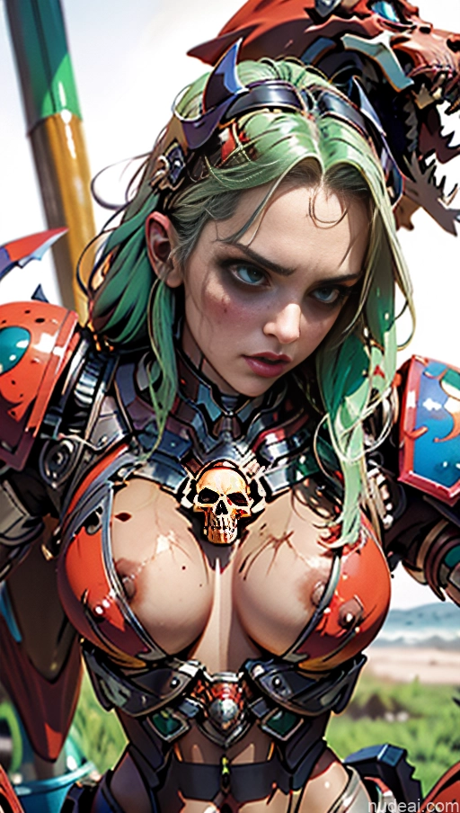 related ai porn images free for Busty Perfect Boobs Lipstick Big Hips Pubic Hair Tanned Skin Serious Close-up View Crop Top Bra Pull Down Khorne Buxomy Green Hair Superhero ARC: A-Mecha Musume A素体机娘