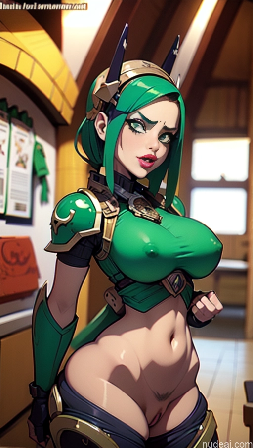 related ai porn images free for Busty Perfect Boobs Lipstick Big Hips Pubic Hair Tanned Skin Serious Close-up View Crop Top Bra Pull Down Khorne Buxomy Green Hair Superhero ARC: A-Mecha Musume A素体机娘