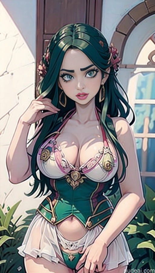 Perfect Boobs Lipstick Pubic Hair Serious Green Hair Close-up View Bollywood Doll Likeness Khorne Huge Tits, Hard Nipples Romantic Rosette Dress