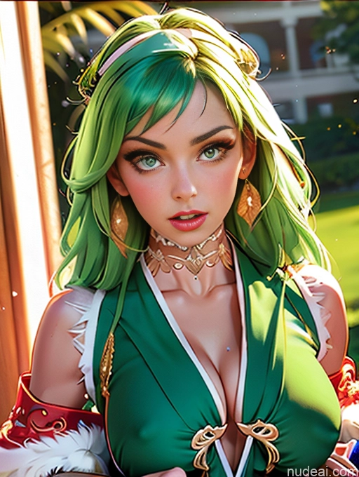 Busty Perfect Boobs Lipstick Pubic Hair Serious Green Hair Close-up View Nymphs Huge Tits, Hard Nipples Bra Pull Down Winter Hanfu