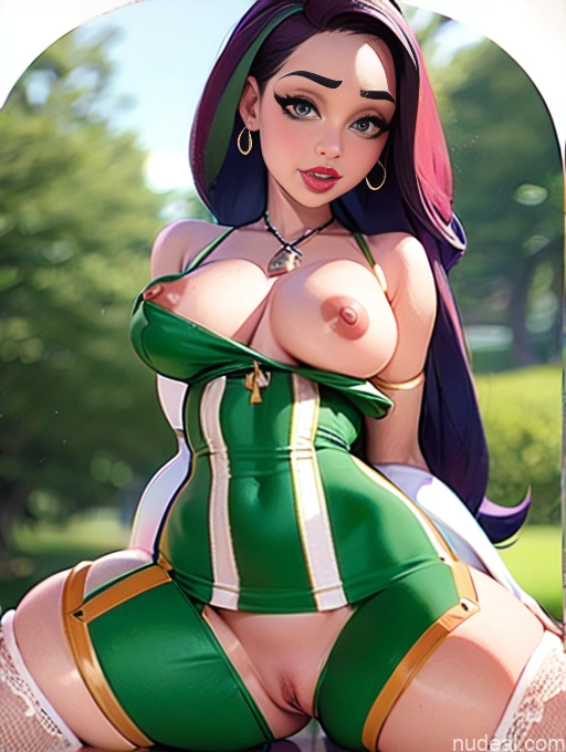 Busty Perfect Boobs Lipstick Pubic Hair Serious Green Hair Close-up View Nymphs Huge Tits, Hard Nipples Bra Pull Down Winter Hanfu