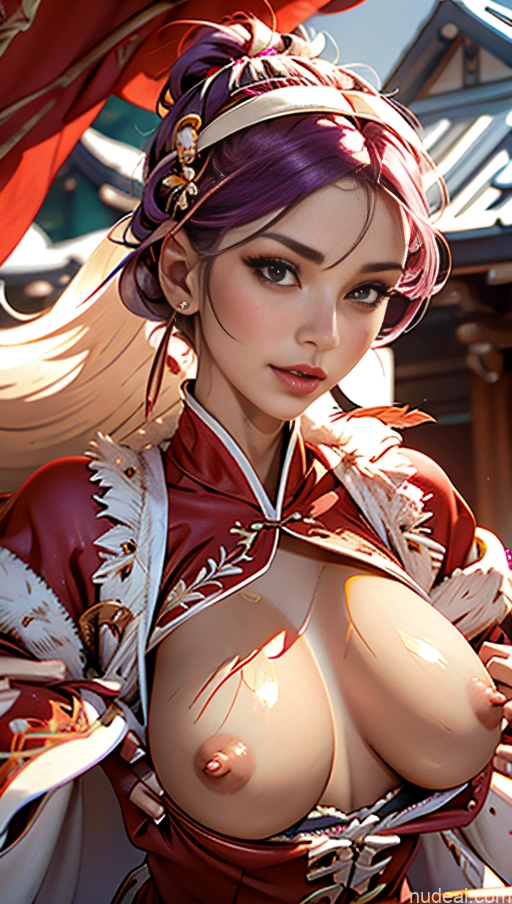 Busty Perfect Boobs Lipstick Pubic Hair Serious Close-up View Huge Tits, Hard Nipples Bra Pull Down Winter Hanfu Snow Purple Hair Phoenixdress Amazing Intimates - Cleavage