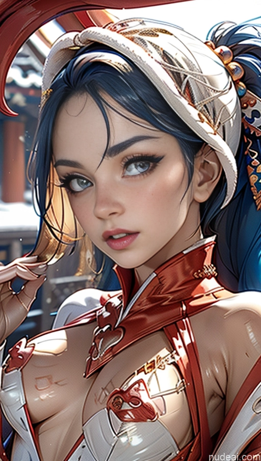 Busty Perfect Boobs Lipstick Pubic Hair Serious Close-up View Huge Tits, Hard Nipples Bra Pull Down Winter Hanfu Snow Phoenixdress Blue Hair Fishnet Reverse Bunnysuit