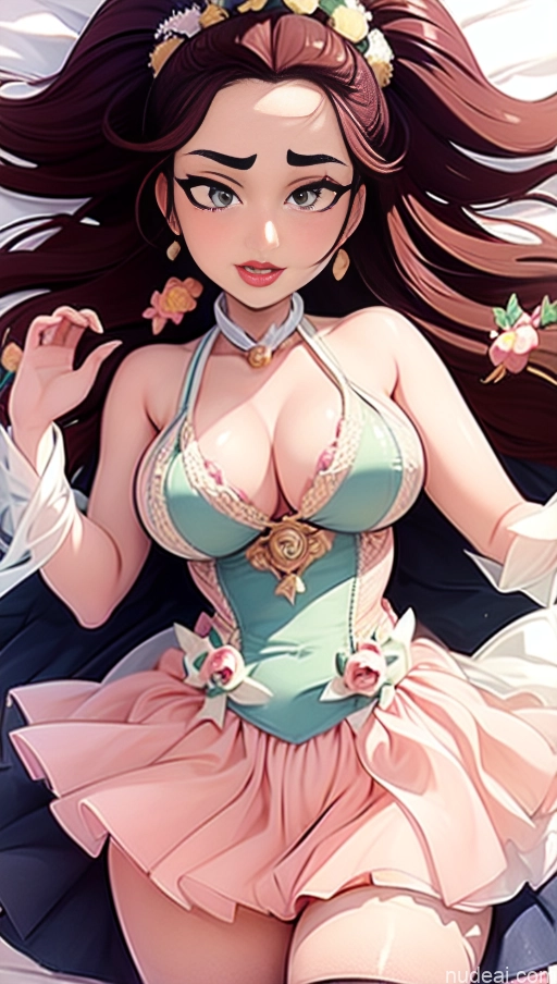 Busty Perfect Boobs Lipstick Pubic Hair Serious Close-up View Black Hair Romantic Rosette Dress Winter Hanfu