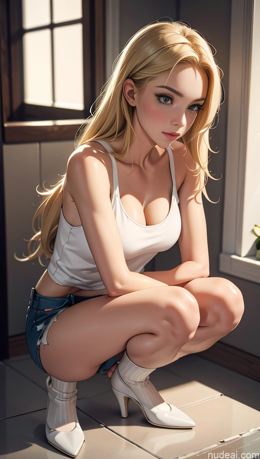 related ai porn images free for One Beautiful Perfect Body 18 Long Hair Fairer Skin High Socks Jeans Blonde Tank Top Squatting Bathroom Cleavage High Heels