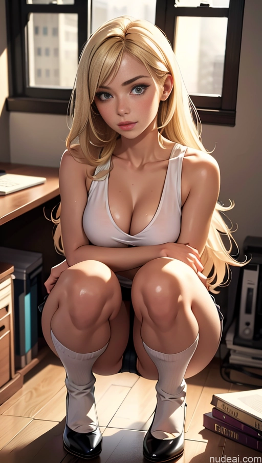 related ai porn images free for One Beautiful Perfect Body 18 Long Hair Fairer Skin High Socks Jeans Blonde Tank Top Squatting Cleavage High Heels Office