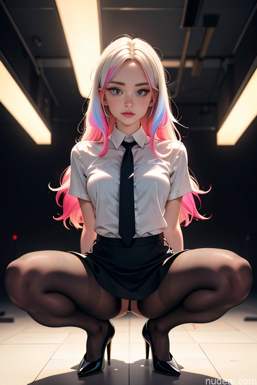 related ai porn images free for One Beautiful Perfect Body 18 Long Hair Fairer Skin Squatting Pantyhose Mini Skirt Shirt Tie High Heels Club White