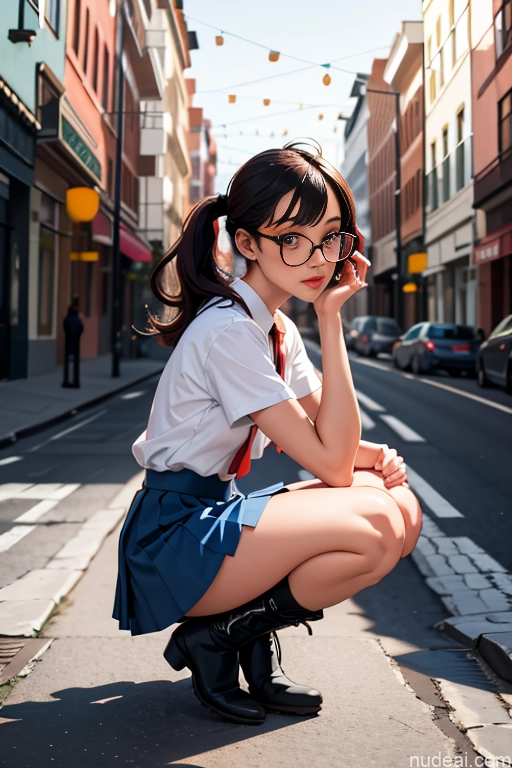 related ai porn images free for One Beautiful Perfect Body 18 White Ginger High Socks Glasses Micro Skirt Boots Street Squatting