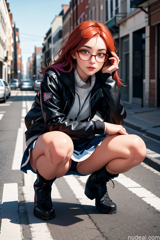 related ai porn images free for One Beautiful Perfect Body 18 White Ginger High Socks Glasses Micro Skirt Boots Street Squatting