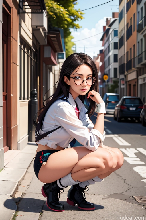 related ai porn images free for One Beautiful Perfect Body 18 White High Socks Glasses Boots Street Squatting Front View