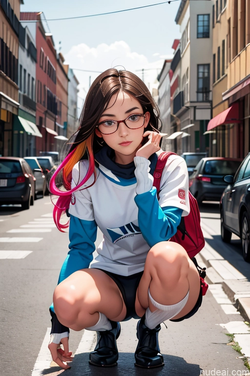 related ai porn images free for One Beautiful Perfect Body 18 White High Socks Glasses Boots Street Squatting Front View