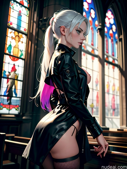related ai porn images free for Woman One Small Tits Abs Fairer Skin 20s Serious White Hair Ponytail White Crisp Anime Side View Goth Fishnet Partially Nude Dark Lighting Church Trench Coat