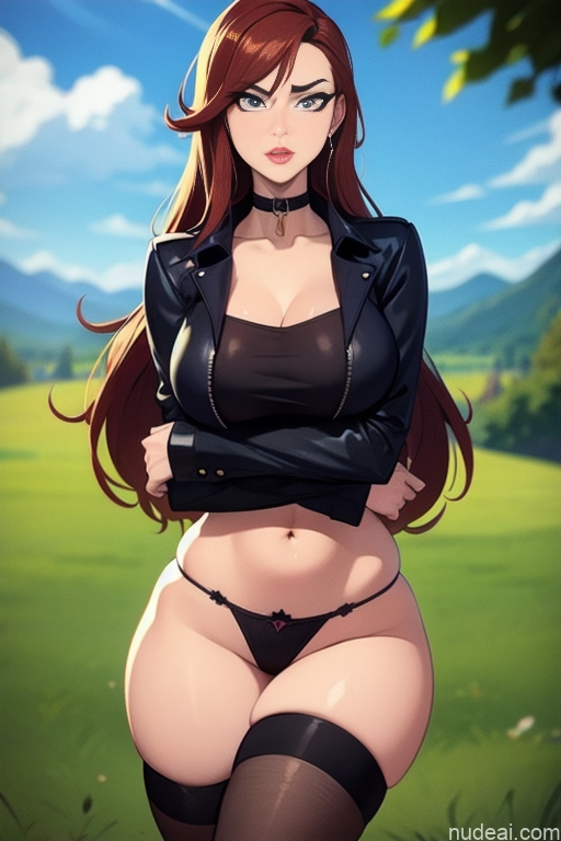 related ai porn images free for Woman Beautiful Perfect Body Tall 20s Serious Seductive Ginger Long Hair Dutch Mountains Choker Goth Lumberjack Parka