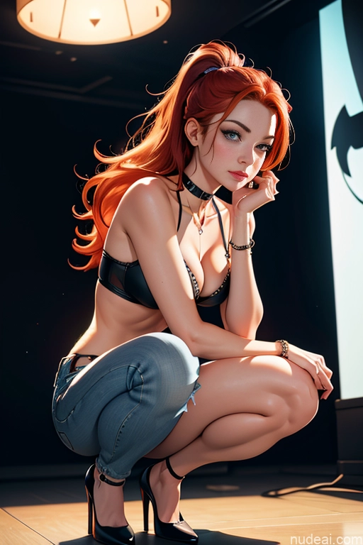 related ai porn images free for One Beautiful 20s Ginger Irish Squatting Jeans Cleavage High Heels Strip Club Choker Front View