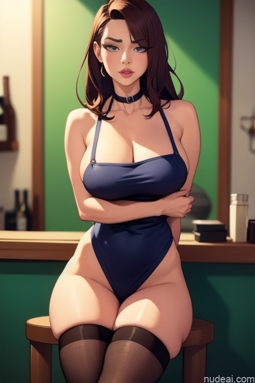 related ai porn images free for Woman Beautiful Tall Perfect Body Long Hair 20s Serious Seductive Ginger Dutch Apron Choker Thigh Socks Bar