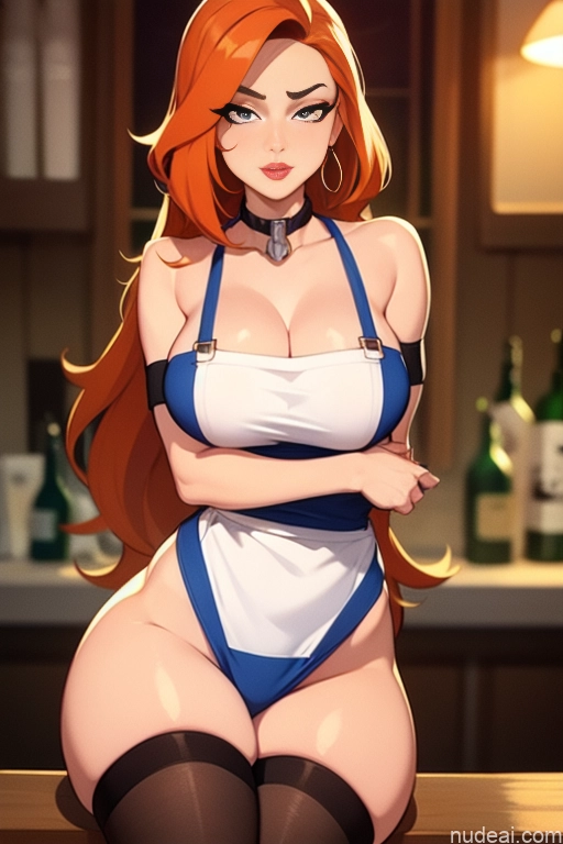 related ai porn images free for Woman Beautiful Tall Perfect Body Long Hair 20s Serious Seductive Ginger Dutch Bar Apron Choker Thigh Socks