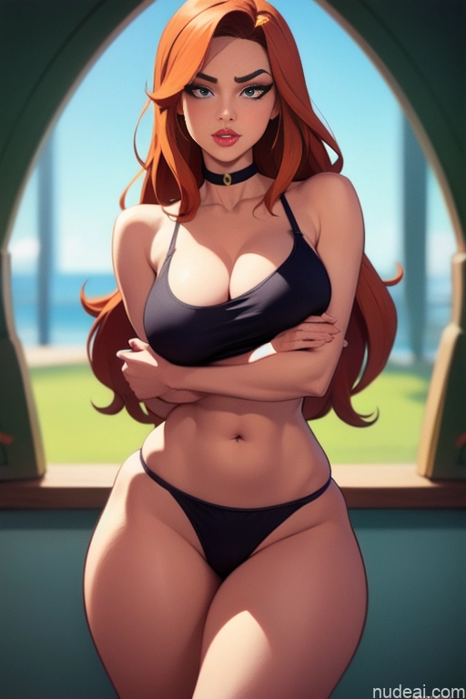 related ai porn images free for Woman Beautiful Tall Perfect Body 20s Serious Ginger Long Hair Dutch Mall Choker Panties Tank Top