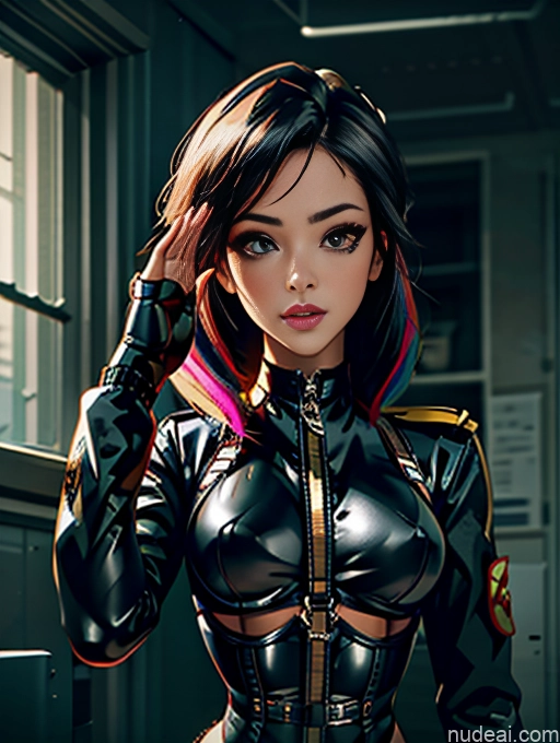 Small Tits Skinny Sad Seductive Pixie German Prison Corset Gloves Hat Jacket Military Pilot Police Jewelry Dark Lighting Alternative Bondage Outfit/Dominatrix 拘束带装 Sexy Attire | Leather Lingerie Dynamic View Salute