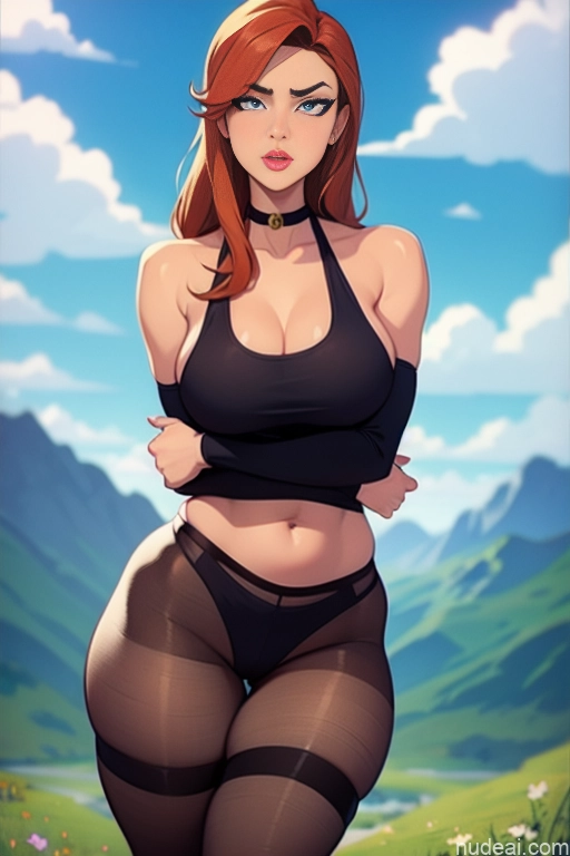related ai porn images free for Woman Beautiful Tall Perfect Body Long Hair 20s Serious Ginger Dutch Mountains Choker Thigh Socks Tank Top Pantyhose Back View