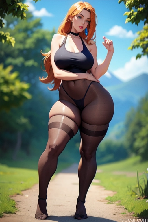 related ai porn images free for Woman Beautiful Tall Perfect Body Long Hair 20s Serious Ginger Dutch Mountains Choker Thigh Socks Tank Top Pantyhose Back View
