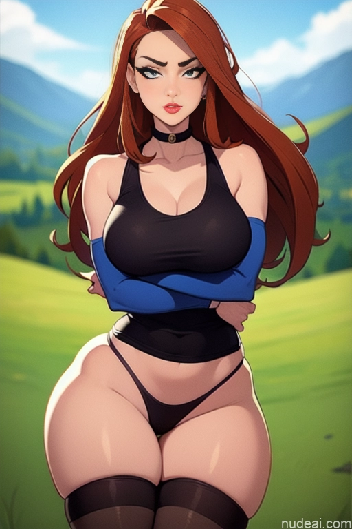 related ai porn images free for Woman Beautiful Tall Perfect Body Long Hair 20s Serious Ginger Dutch Mountains Choker Thigh Socks Tank Top Panties