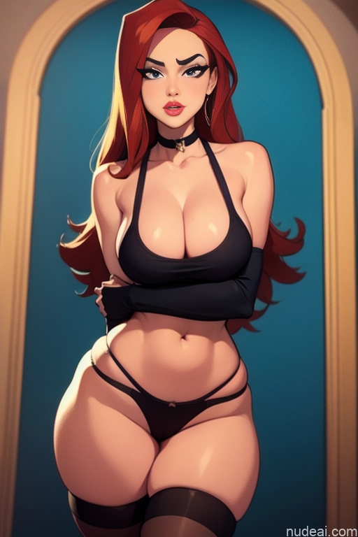 related ai porn images free for Woman Beautiful Tall Perfect Body Long Hair 20s Serious Ginger Dutch Mountains Choker Thigh Socks Tank Top Panties