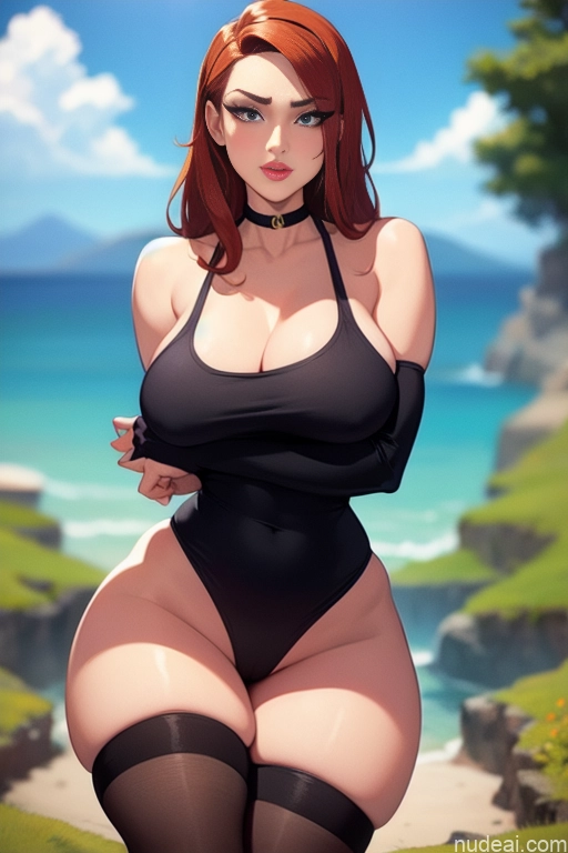 related ai porn images free for Woman Beautiful Tall Perfect Body Long Hair 20s Serious Ginger Dutch Mountains Choker Thigh Socks Tank Top Panties