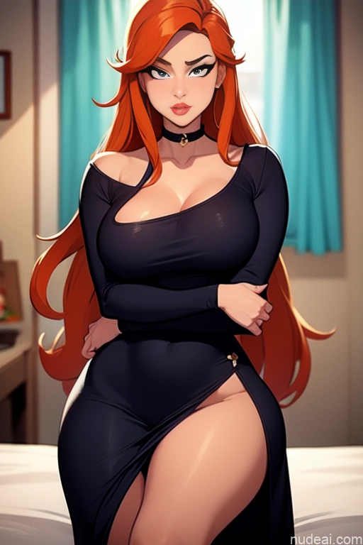 related ai porn images free for Woman Beautiful Tall Perfect Body 20s Serious Ginger Long Hair Dutch Bedroom Choker Casual Dress