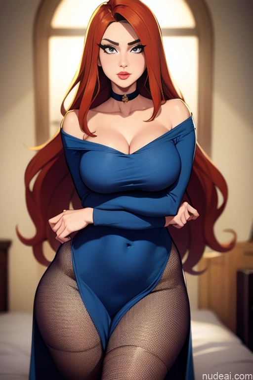 related ai porn images free for Woman Beautiful Tall Perfect Body 20s Serious Ginger Long Hair Dutch Bedroom Choker Casual Dress Nightgown