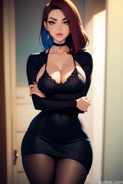 related ai porn images free for Woman Beautiful Tall Perfect Body 20s Serious Ginger Long Hair Dutch Bedroom Casual Choker Dress