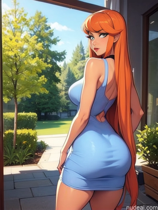 related ai porn images free for Woman Beautiful Tall Perfect Body 20s Serious Ginger Long Hair Dutch Bedroom Casual Dress Back View