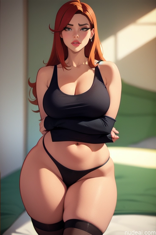related ai porn images free for Woman Beautiful Tall Perfect Body Long Hair 20s Serious Seductive Ginger Dutch Bedroom Panties Tank Top Thigh Socks Round Ass