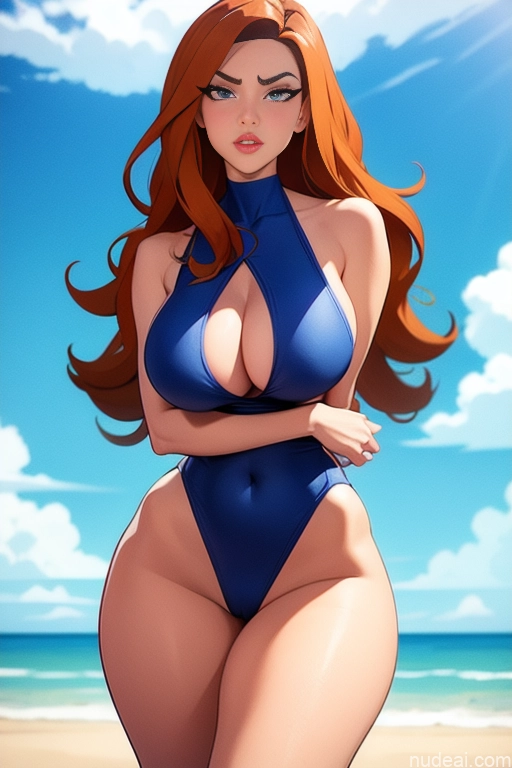 related ai porn images free for Partially Nude Woman Beautiful Tall Perfect Body 20s Serious Dutch Beach Long Hair Ginger One Piece Swimsuit
