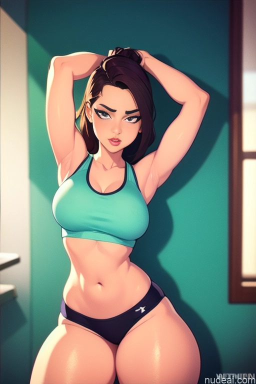 related ai porn images free for Woman Beautiful Tall Perfect Body 20s Serious Seductive Ginger Long Hair Dutch Bedroom Sports Bra Short Shorts Yoga