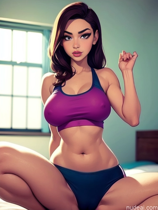 related ai porn images free for Woman Beautiful Tall Perfect Body 20s Serious Seductive Ginger Long Hair Dutch Bedroom Sports Bra Short Shorts Yoga