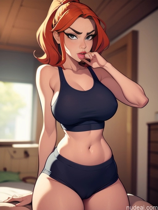 related ai porn images free for Woman Beautiful Tall Perfect Body 20s Serious Seductive Ginger Long Hair Dutch Bedroom Sports Bra Short Shorts Blowjob