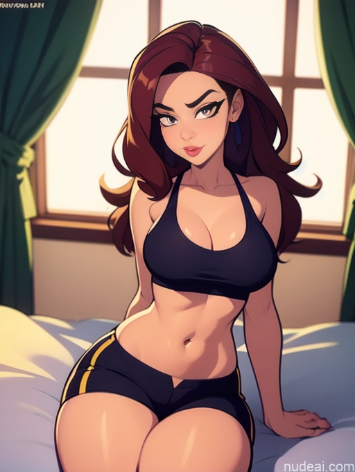 related ai porn images free for Woman Beautiful Tall Perfect Body 20s Serious Seductive Ginger Long Hair Dutch Bedroom Sports Bra Short Shorts Massage