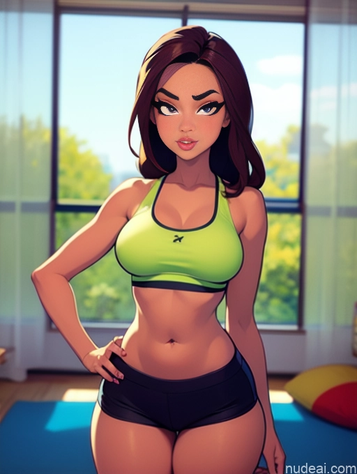 related ai porn images free for Woman Beautiful Tall Perfect Body 20s Serious Seductive Ginger Long Hair Dutch Bedroom Sports Bra Short Shorts Legspread