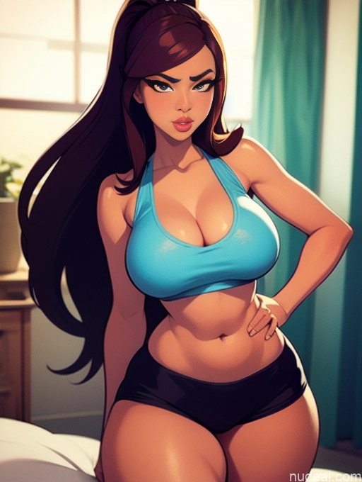 related ai porn images free for Woman Beautiful Tall Perfect Body 20s Serious Seductive Ginger Long Hair Dutch Bedroom Sports Bra Short Shorts Maske's Balls Deep Deepthroat